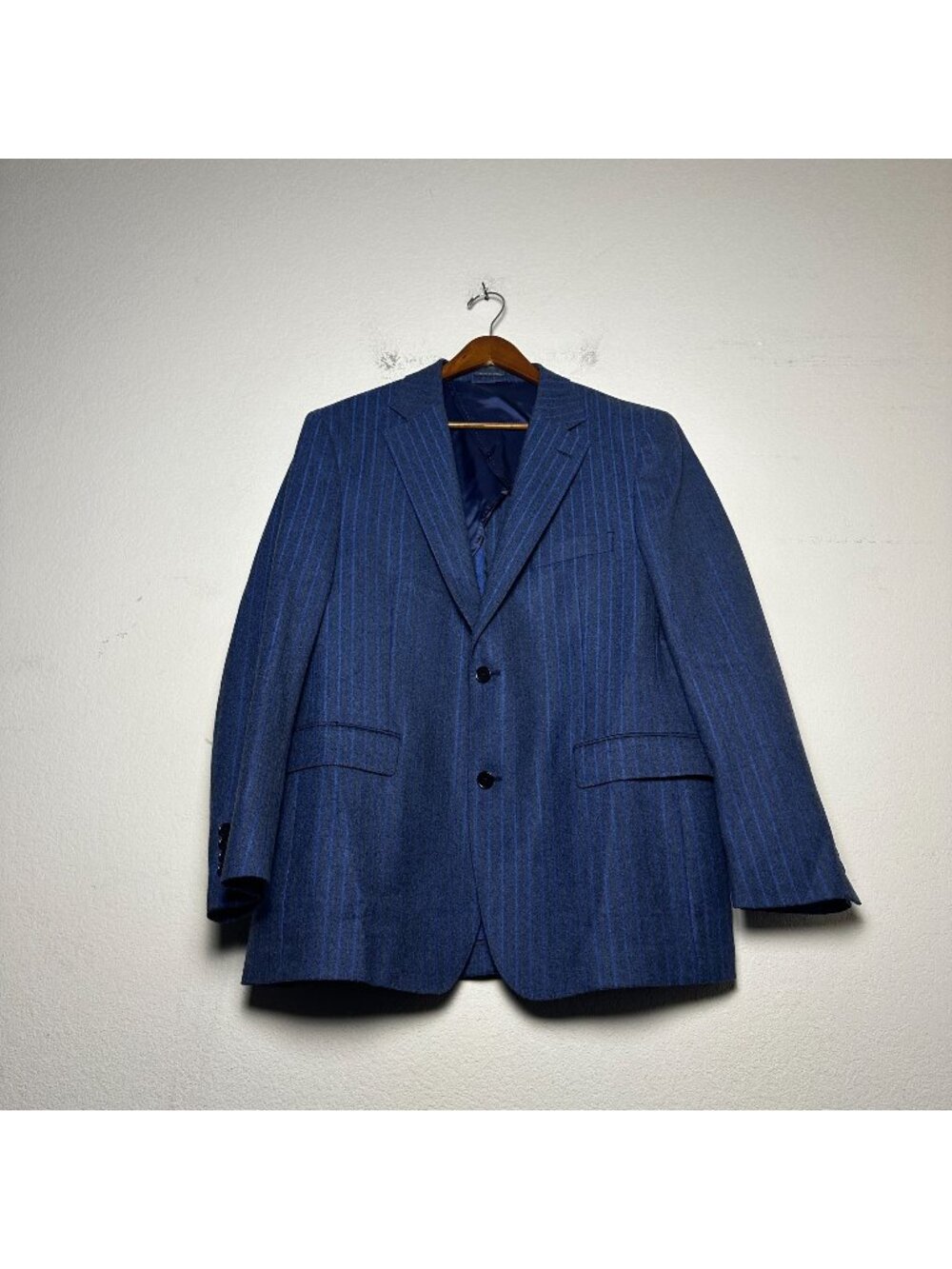 Ibiza Pinstripe Blazer Sportcoat Jacket Men 44R Formal Dress Chic Blue Wool Prep
